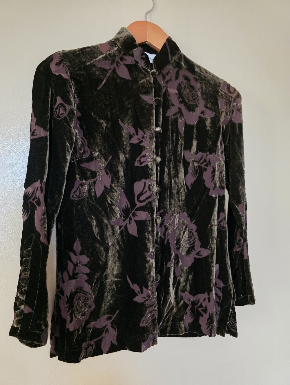 Vtg 90s DANIEL & REBECCA Silk Burnout Velvet Floral Top 2 Forestcore Whimsigoth